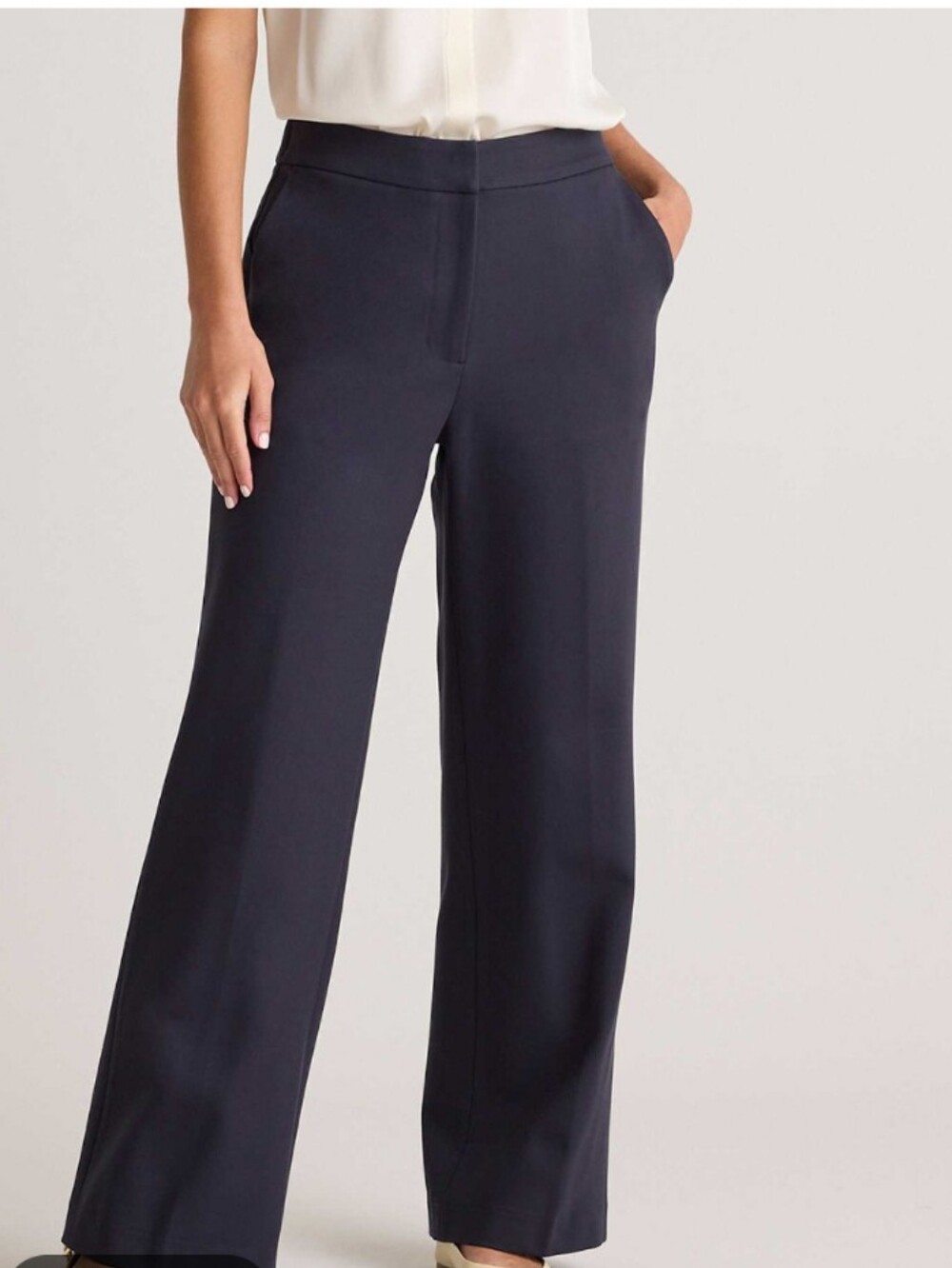Quince Stretch Crepe Ankle Pants Navy Blue